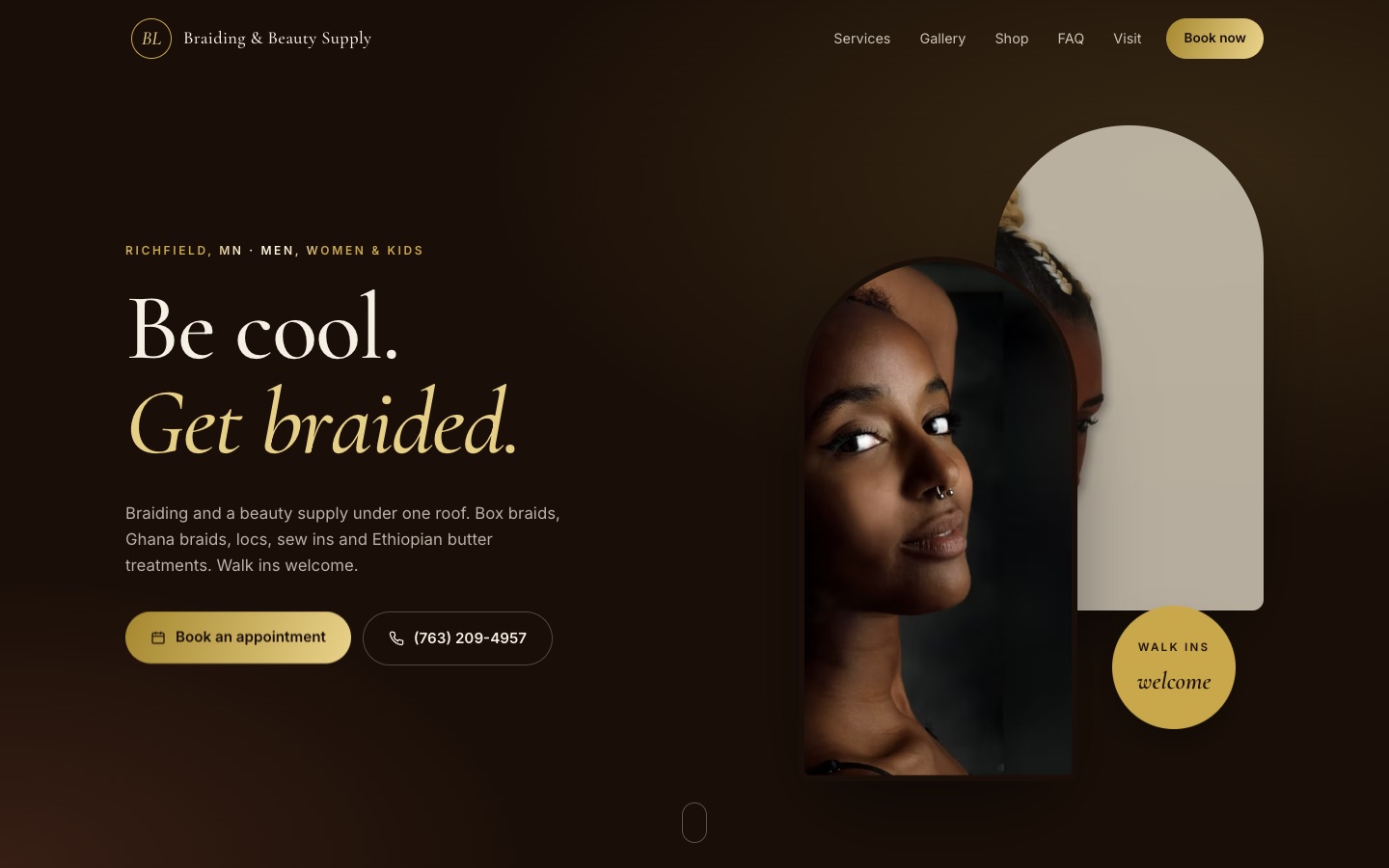 The BL Braiding & Beauty Supply website